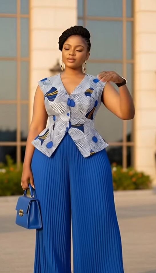 Blue Ankara print top with palazzo pants